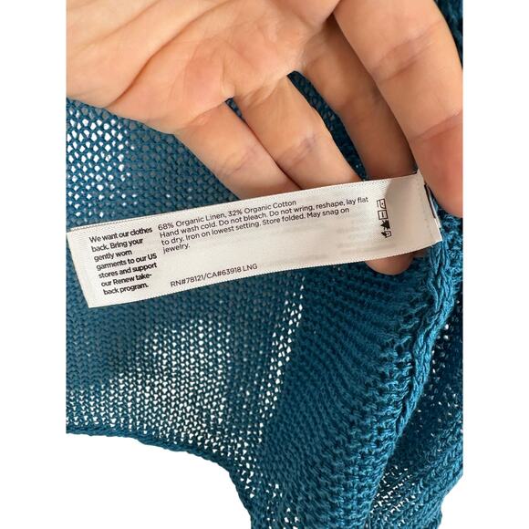 Eileen Fisher Organic Linen Cotton Blend Cardigan Sweater Open Front Teal Size L - Picture 6 of 8